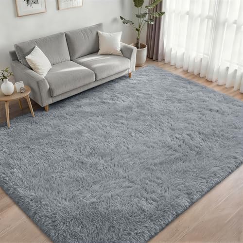 Area Rug Living Room Bedroom: 4x6 Fluffy Plush Shag Carpet Gray - Image 2