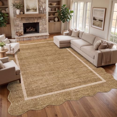 GarveeHome Scalloped Washable 6x9 Area Rug for Living Room Non Slip, Camel by GarveeHome