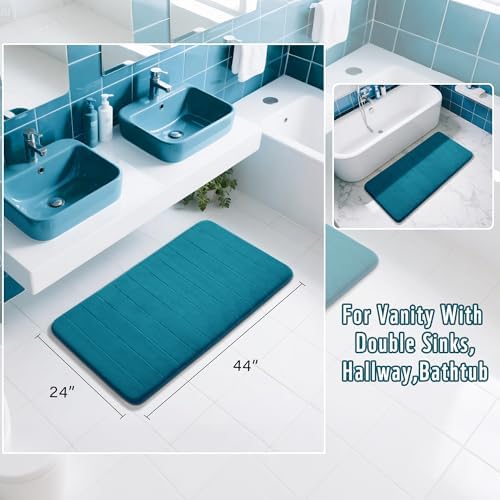 Yimobra Long Bath Mat 44"x24", Super Soft Quick Dry Memory Foam Bathroom Rug, Water Absorbent, Non Slip Backing Machine Washable for Tub Shower, Thick Comfort Support, Peacock Blue - Image 2