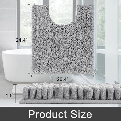 Yimobra Toilet Rug U Shaped Washable 24x20 Inch - Ultra Soft Absorbent Chenille Bath Rugs for Toilet, Quick Dry & Machine Washable, Non Slip Contour Bathroom Mat, Gray - Image 2