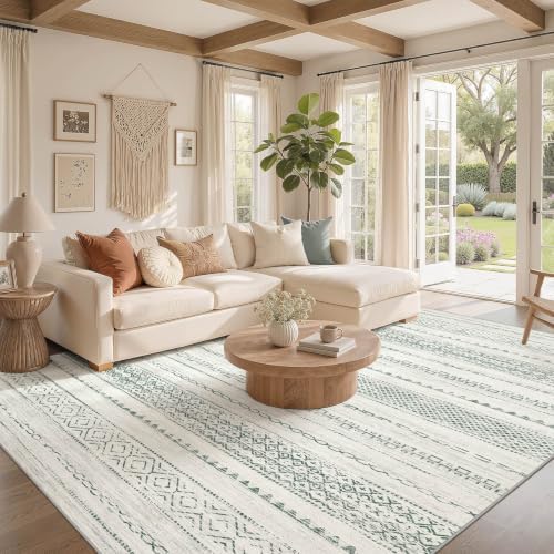 Nakagishi Boho 5x7 Area Rug Living Room Rugs Machine Washable Green - Image 2