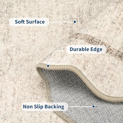 GarveeHome Scalloped Washable Rug 9x12 Area Rug for Bedroom Non Slip, Beige - Image 4