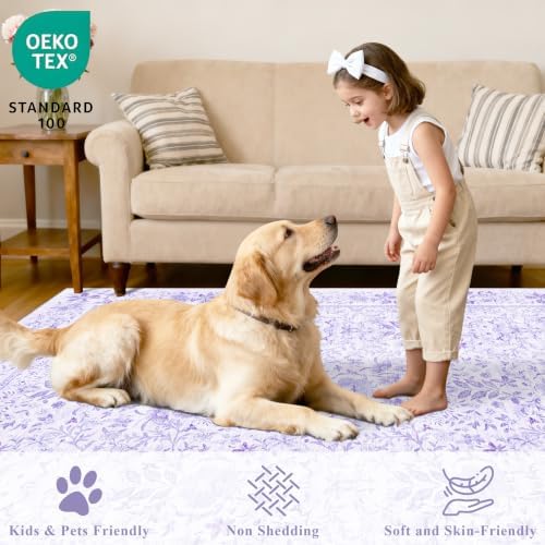 DUKINO 2x10 Runner Rug, Washable Vintage Floral Kitchen Rug, Purple - Image 4