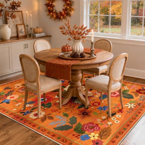 RELEANY Floral Washable 5x7 Area Rugs BurntOrange - Image 2
