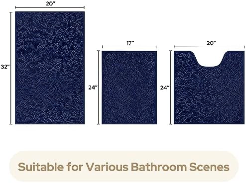 HOMEIDEAS Bathroom Rugs Set of 3, Super Soft Absorbent Chenille Bath Rugs - Image 3