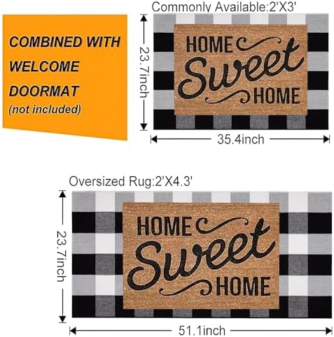 Buffalo Plaid Outdoor Rug 24"x51" Fall Black and White Front Porch Mat - Image 3