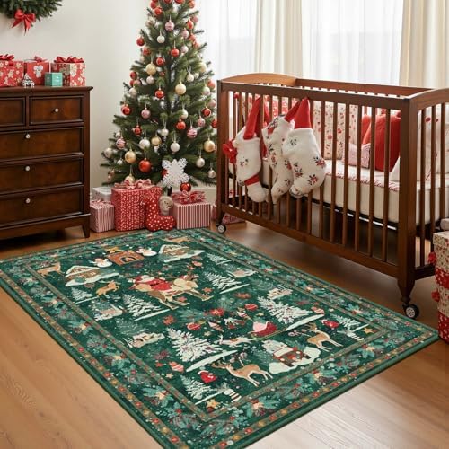Rugxara Christmas Rug 4x6 Area Rugs for Living Room Bedroom, Green - Image 3