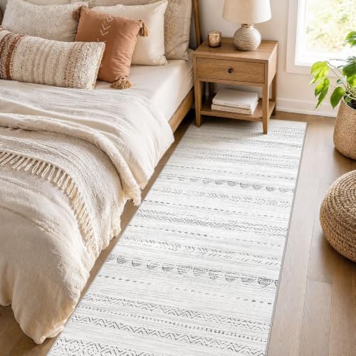 Nakagishi Runner Rug Kitchen Washable Rugs: 3x8 Non-Slip Boho Soft Modern Stain Resistant Indoor Floor Neutral Farmhouse Throw Carpet for Hallway Bathroom Laundry Room Entryway Bedroom- Grey - Image 2