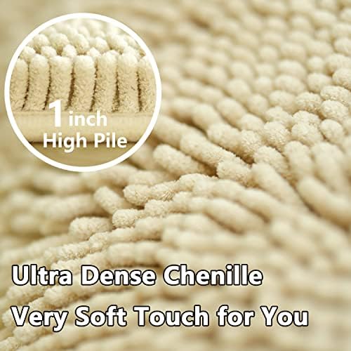 Bath Rugs Chenille 3-Piece Extra Soft and Absorbent Shag Beige Bathroom Rugs, Machine Wash Mat, Strong PVC Non-Slip Underside, Plush Carpet Mats (Beige) - Image 5