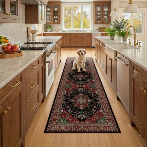 RELEANY Washable Area Rug, Runner 2'6"x8', Red/Black by RELEANY