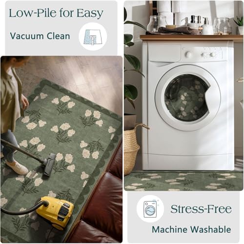 3x4 Floral Entry Rug - Small Washable Indoor Outdoor Mats for Front Door Non-Slip Spring Porch Rug Sage Green Farmhouse Throw Rugs for Living Room Bedroom Entryway Kitchen Office Porch Decor - Image 7