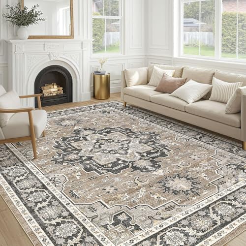 cotiled 10x12 Area Rug for Living Room, Washable, Traditional, Black Brown by COTILED