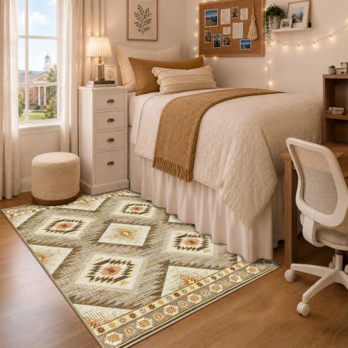 BESTSWEETIE 4'x6' Washable Area Rug for Living Room Bedroom Cream/Camel - Image 4