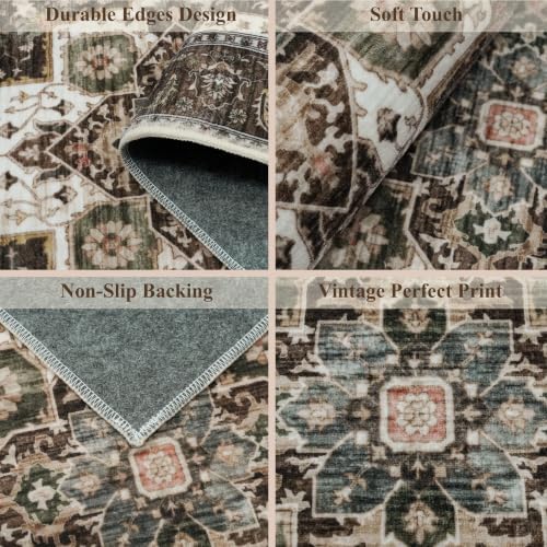 Kitchen Rug Sets 4 Piece Non-Slip: Washable Boho Kitchen Mats for Floor with Rubber Backing - Vintage Soft Low Pile Carpet Runner Throw Rugs for Sink,Entryway,Hallway,Bathroom(Brown,2x3+2x4+2x5+2x6) - Image 5