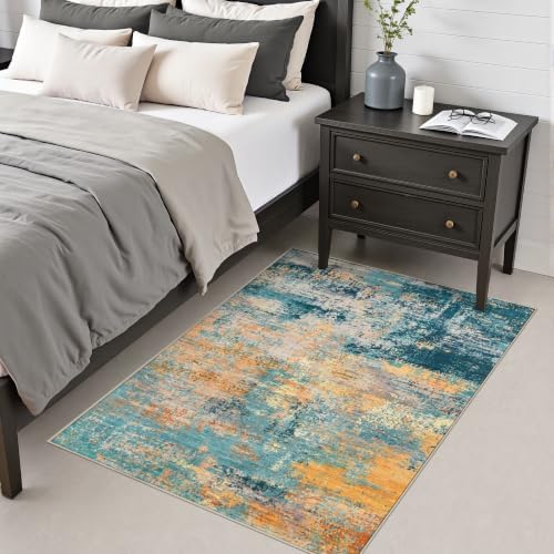 Area Rug Living Room: 3x5 Modern Washable Soft Carpet Rosy Haze - Image 4