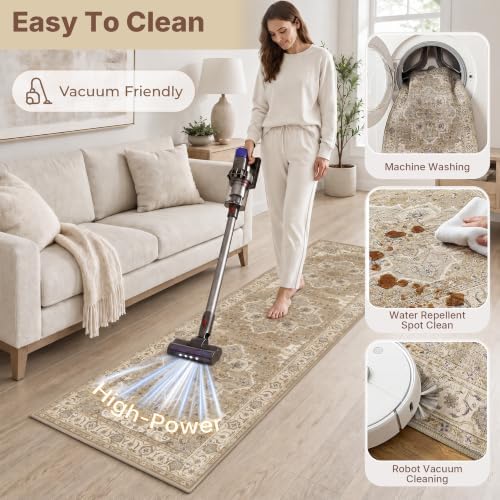 3 Piece Kitchen Rugs Sets with Runner, Washable Non Slip Soft Boho Kitchen Mats, Low Pile Stain Resistant Carpet for Hallway, Laundry Room, Entryway, Home Decor(20"x32"+20"x48"+20"x59", Beige Cream) - Image 3