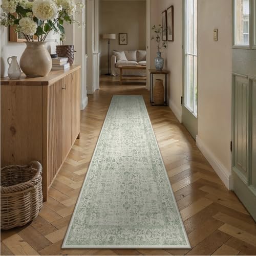 PureCozy Sage Green Runner Rug 2'6"x14' Vintage Floral - Image 2
