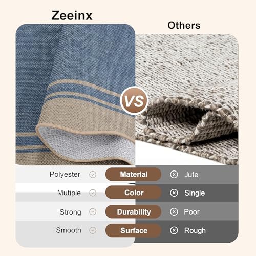 Scalloped Easy Jute Kitchen Rug 2x3 Front Door Mat Entryway Rug Blue - Image 4