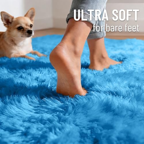 OLANLY 2x4 Machine Washable Runner Rugs for Hallway, Soft Fluffy Shaggy Bedside Rugs for Bedroom, Living Room, Indoor Floor Carpet for Kids Girls and Boys, Home Decor Aesthetic, Bright Blue - Image 4