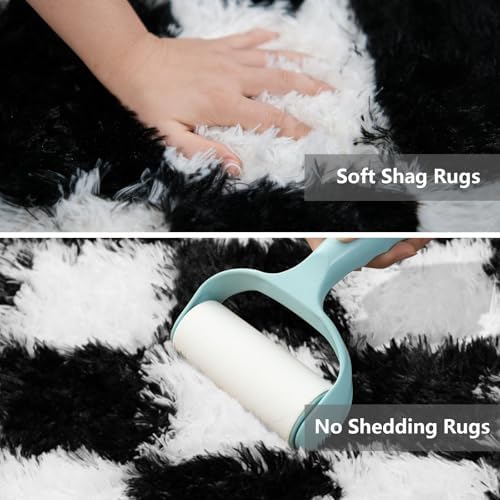 Shag Runner Rug for Bedroom Living Room 3x7 Upgrade Non-Slip Fluffy Soft Bedside Rugs,Black and White Shaggy Carpet for Livingroom Dorm Home Decor Aesthetic - Image 5
