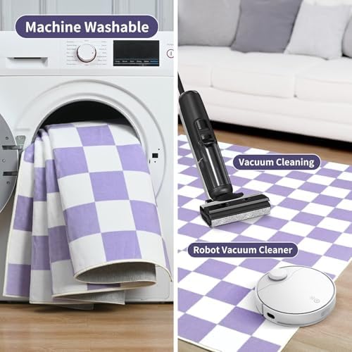 Terrug Purple and White Checkered Rug for Entryway, 2x3 Small Area Rugs - Image 6