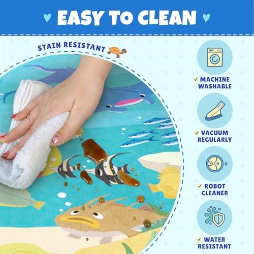 Blue Ocean Themed Rug for Kids Room – 5x8 Underwater Area Rug with Sea Creatures & Mermaid, Washable Non Slip Crawling Carpet for Bedroom or Playroom - Image 3