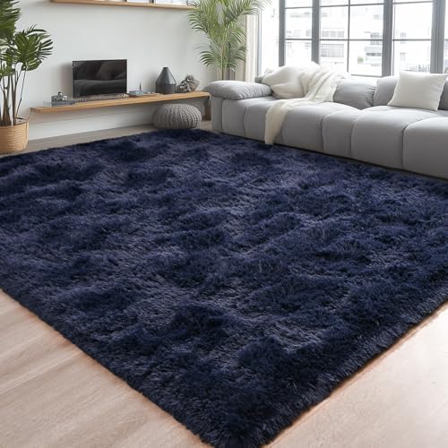 Chicrug Soft Area Rugs for Bedroom Living Room Plush Fluffy Rug 7x10 Feet, Shag Furry Area Rug Carpet Non Shedding for Nursery Children Kids Girls Room Home Decorative, Navy Blue by ChicrugHomeDecor