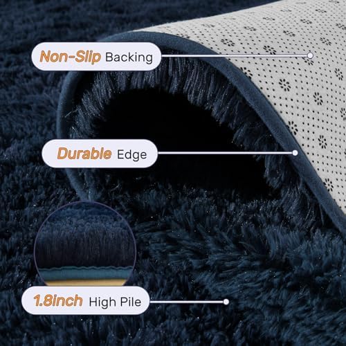 8x10 Area Rugs for Living Room Fluffy Blue,Plush Soft Navy Blue Shag Carpet for Living Room Boys Book Room Nursery Kids Playroom Dorm Decor - Image 5