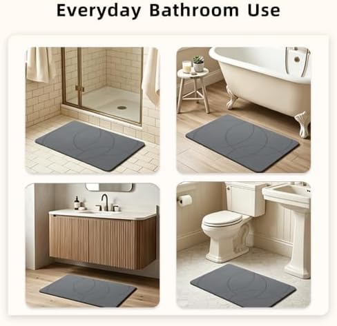 Stone Bath Mat, 16 x 24 Inch, Gray, Curved Line Design - Image 4