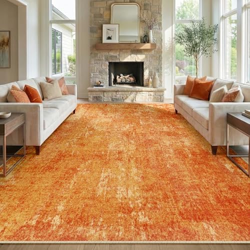 RELEANY Washable 9'x12' Abstract Area Rug for Living Room Orange by RELEANY