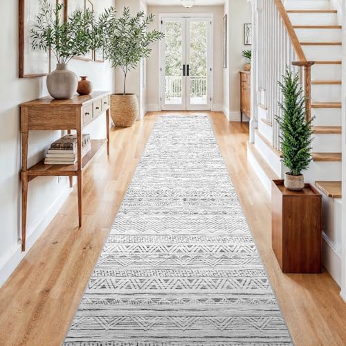Ksrau 3x15 Runner Rug Washable Moroccan: Non Slip Hallway Floor Mat Grey by Ksrau