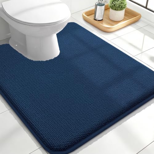 OLANLY Memory Foam Bathroom Toilet Rugs U-Shaped 24x20, Soft Bath Mat, Navy by OLANLY