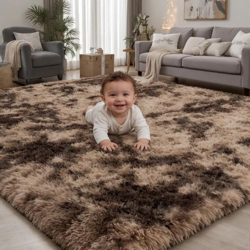PLHXFR 5x7 Area Rug Living Room: Fluffy Bedroom Soft Shag Rug Coffee Brown by PLHXFRSoftAreaRugs