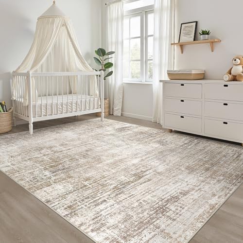 LOONGRUG 9x12 Area Rug Washable Neutral Modern Living Room Rug Dark Brown - Image 7