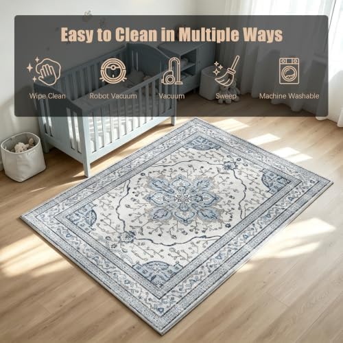 YARNSCAPE 4' x 6' Machine Washable Area Rug, Non-Slip Low-Pile Carpet - Image 7