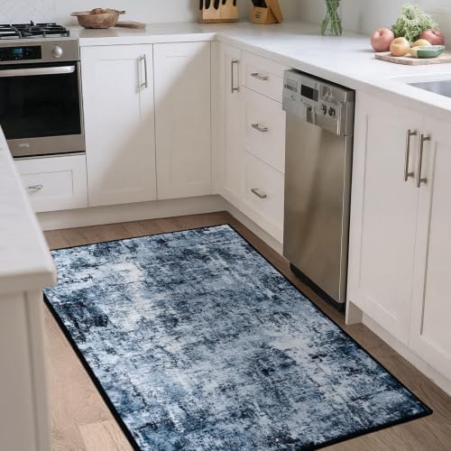 Rugflix 3x4 Entrance Rugs, Washable Navy Blue Dark Entry Small Rug - Image 2