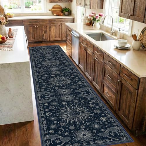 Vacuum-Friendly, 2x10 Washable Area Rug, Blue Gray White by meejou