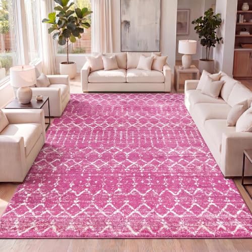 JONATHAN Y Boho Vintage Diamond Fuchsia/Ivory Indoor Area Rug 4X6 ft, Moroccan Hype for Living Room, Bedroom, Kitchen, Office, Easy-Cleaning, High Traffic, Pet-Friendly, Non-Shedding (MOH101G-4) by JONATHANY