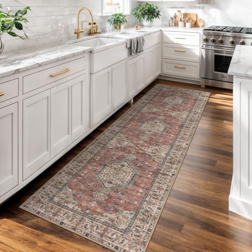 KUTA Vintage Washable Runner Rug 2x7 Terracotta Hallway Kitchen Runners - Image 3