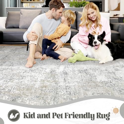 XLUEZ 6x9 Area Rugs for Living Room, Washable Modern Abstract Large Area Rug Neutral Soft Non Slip Kids Rug Stain Resistant Indoor Carpet for Bedroom Nursery Dining Room Playroom(BeigeGrey, 6'x9') - Image 3