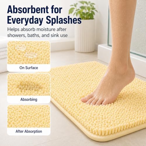 Bathroom Rugs 3 piece Bath Rugs Sets 3 Piece, Extra Soft and Absorbent Shaggy Bathroom Mat Rugs, Machine Washable, Non-Slip Plush Carpet Butter Yellow - Image 3