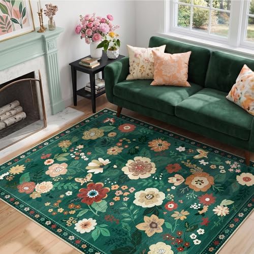 RELEANY Floral Washable 3x5 Area Rugs DarkGreen - Image 2