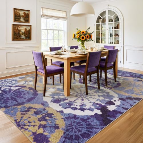 Large Boho Modern 8x10 Area Rug, Lavender Low-Pile Washable Abstract Rug - Image 5