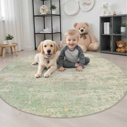 Round Area Rug Living Room: 4 ft Modern Washable Indoor Carpet - Image 3