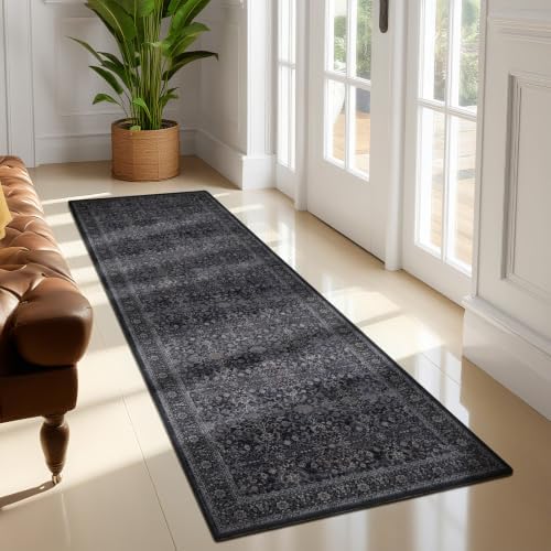 Dark 2x7 Hallway Runner Rug Non Slip, Vintage Charcoal Entryway Rugs for Inside House Mudroom, Kitchen Runner Rugs Non Skid Washable, Carpet Runner for Bathroom Laundry Room Bedroom, Midnight - Image 3