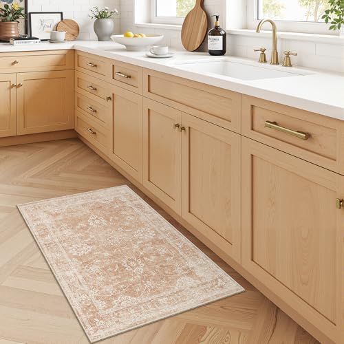 Madane 2x3 Washable Rugs for Entryway, Soft Kitchen Door Mat Jasper Orange - Image 3