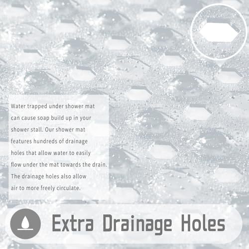 Yimobra Square Shower Floor Mat Non Slip, 21"X21" Machine Washable Bath Tub Mat, Soft on Feet, Bathmat with Drain Holes and Suction Cups, Fast Draining, Clear - Image 2