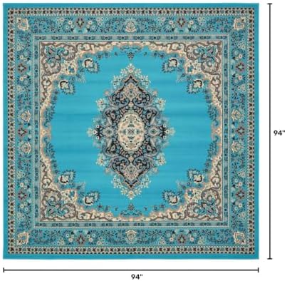 Unique Loom Reza Collection Traditional Persian Style Area Rug, 8' 0" x 8' 0", Turquoise/Ivory - Image 2