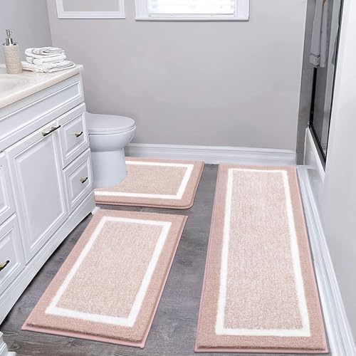 Pauwer Bathroom Rug Sets 3 Piece, Non Slip Washable Bath Mat, Dusty Pink by Pauwer