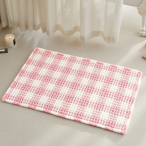 TYUU Waffle Bath Mat, Cute Bathroom Rugs Non Slip, 30x20 Pink & White by TYUU